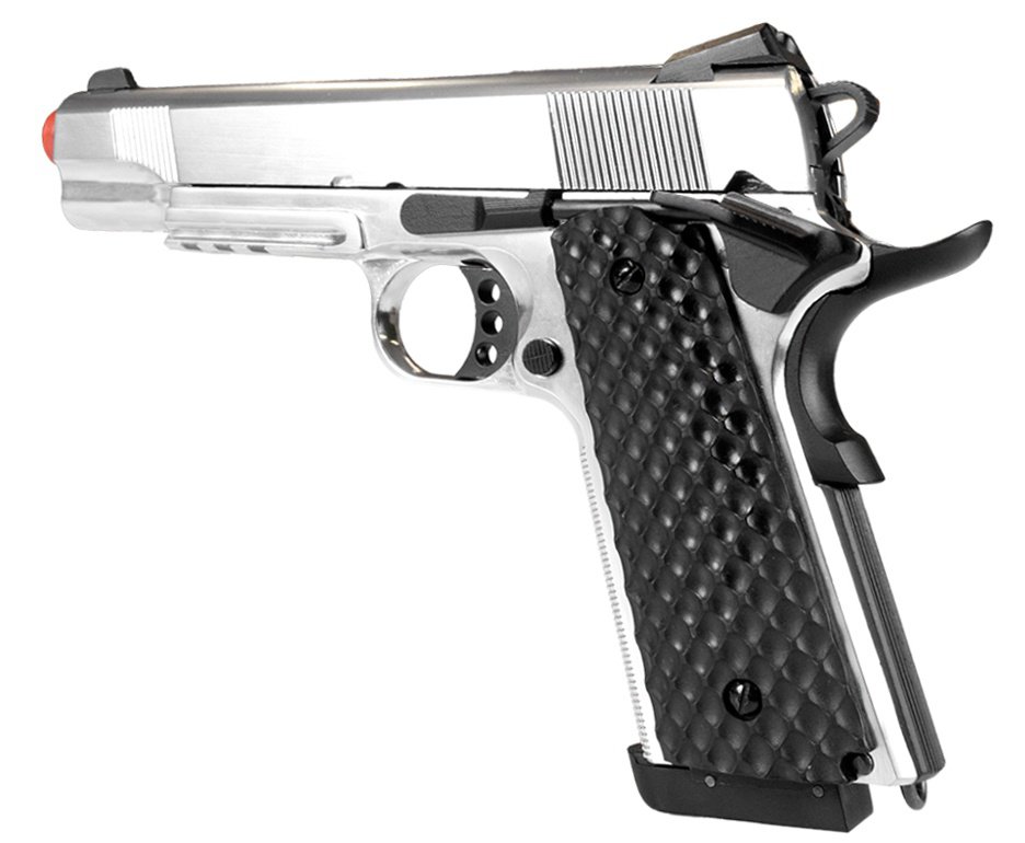 Pistola de Pressão CO2 1911 Silver Full Metal 4,5mm Blowback - Rossi + Co2 + BBS + Case + Alvos + Óleo de Silicone + Laser