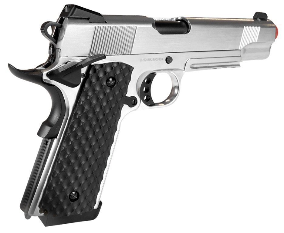 Pistola de Pressão CO2 1911 Silver Full Metal 4,5mm Blowback - Rossi + Co2 + BBS + Case + Alvos + Óleo de Silicone + Laser
