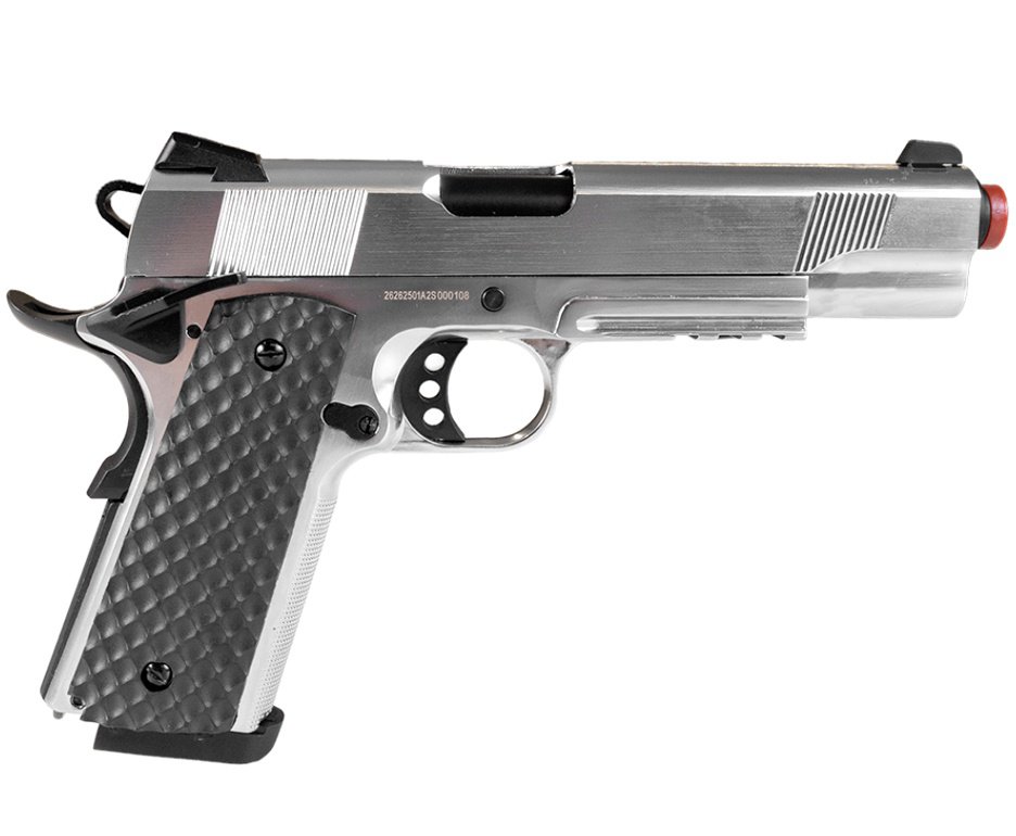 Pistola de Pressão CO2 1911 Silver Full Metal 4,5mm Blowback - Rossi + Co2 + BBS