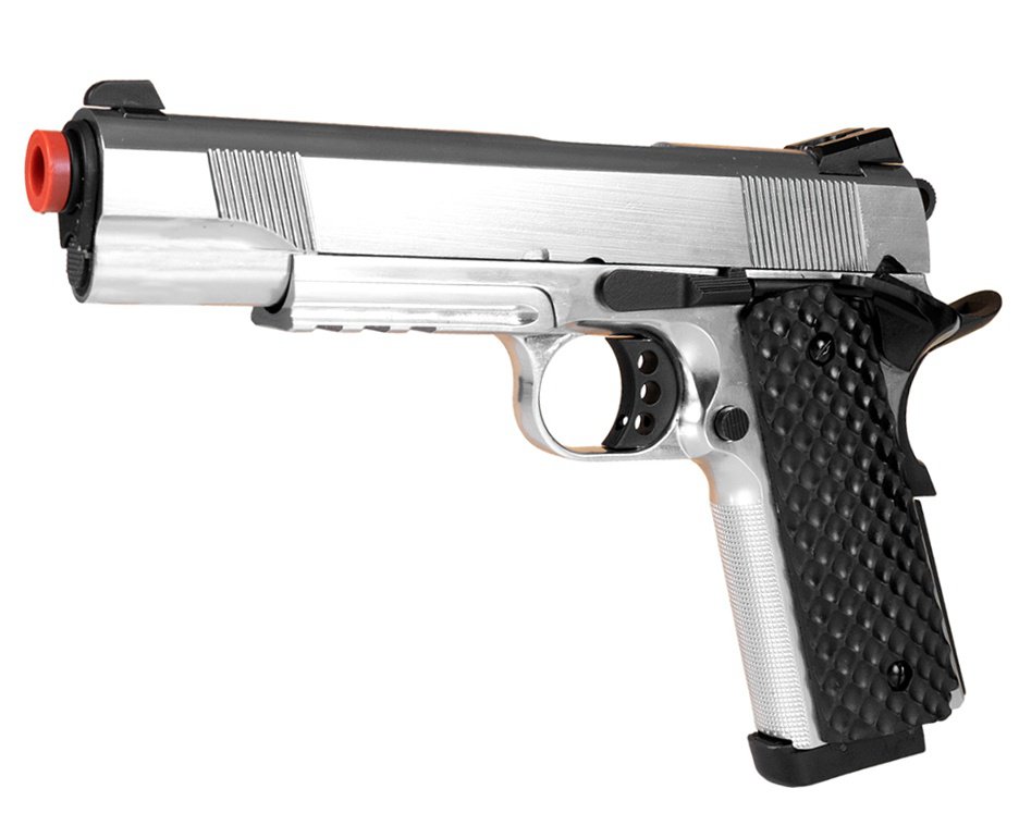 Pistola de Pressão CO2 1911 Silver Full Metal 4,5mm Blowback - Rossi + Co2 + BBS + Alvos