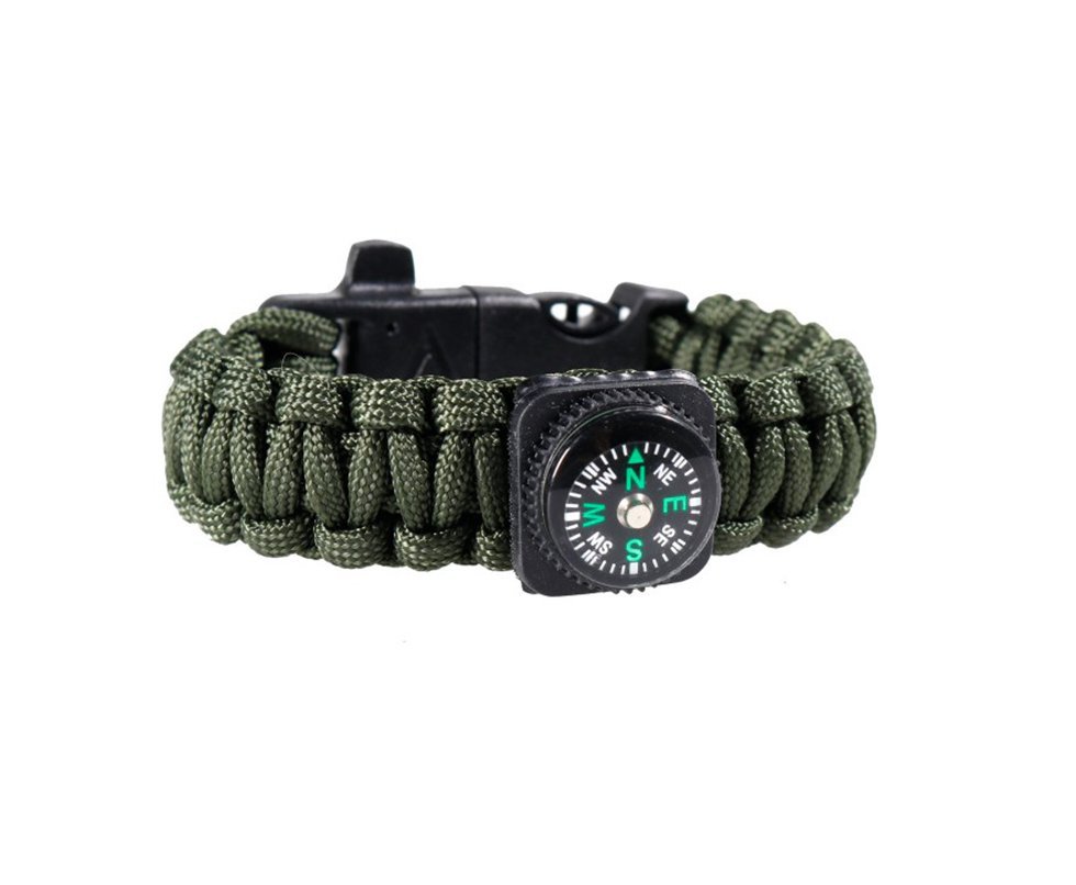 Pulseira Survivor Com Apito, Pederneira, Bussola Verde Belica