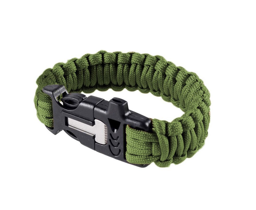 Pulseira Paracord Survival Com Apito E Pederneira Verde -treme Terra