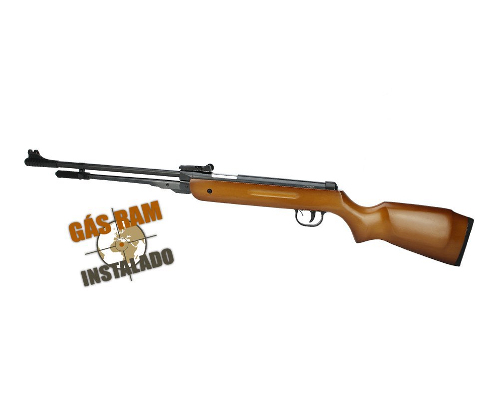 Carabina De Pressão Power Spring Madeira Cal 5.5mm Fixxar Gás Ram 50kg Instalado
