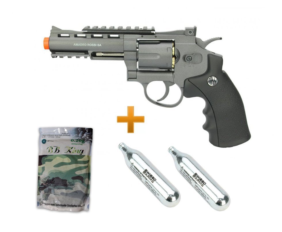 Revolver 38 Airsoft Gas Co2 6 Tiros 4" Ox Rossi Full Metal M701 6.0mm Wingun + 02 Co2 + Esferas