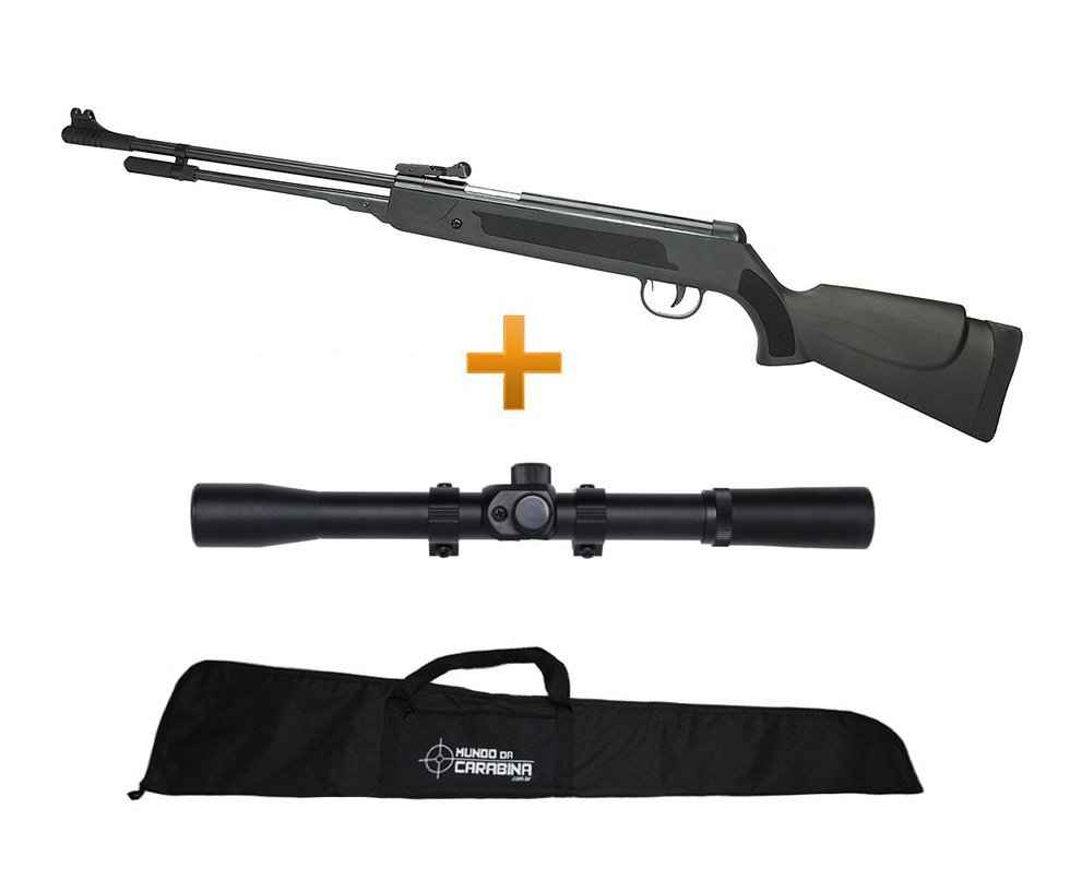 Carabina De Pressão Spring Black Cal 4,5mm + Capa + Luneta 4x20 - Fixxar
