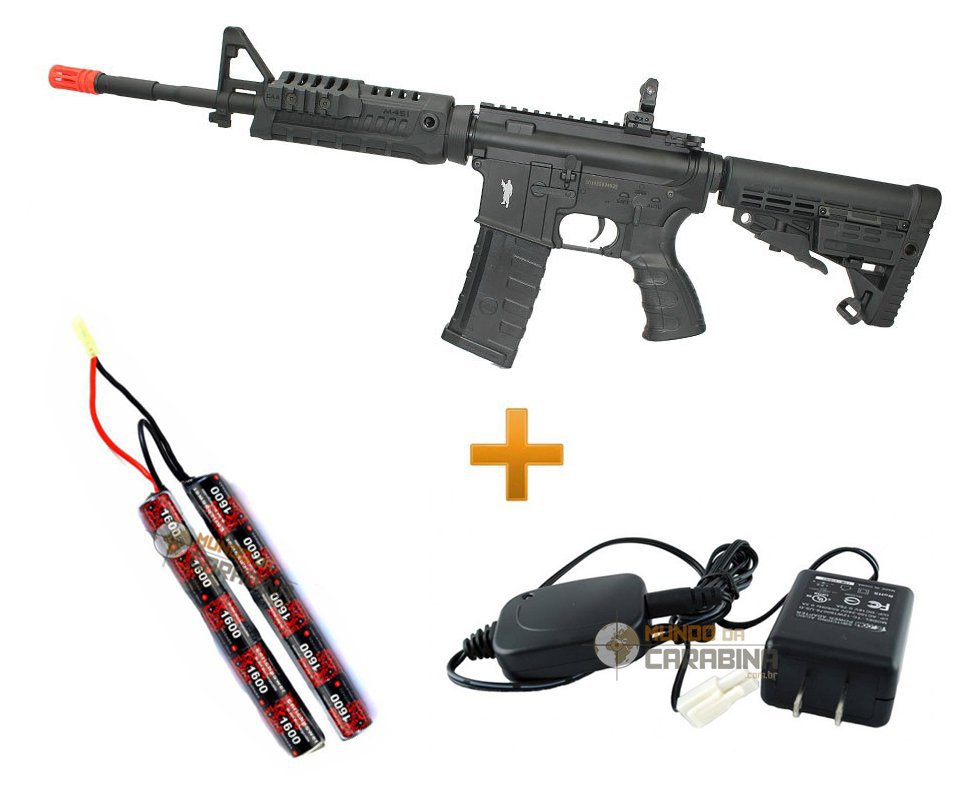 Rifle De Airsoft King Arms M4a1 Caa Custom Elétrica 6mm Com Bateria E Carregador