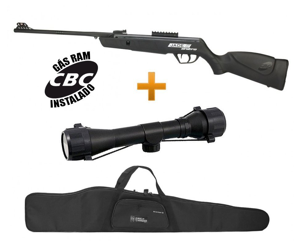 Carabina De Pressão Cbc Jade Mais Nitro Preta Cal 5,5mm + Capa + Luneta 4x32