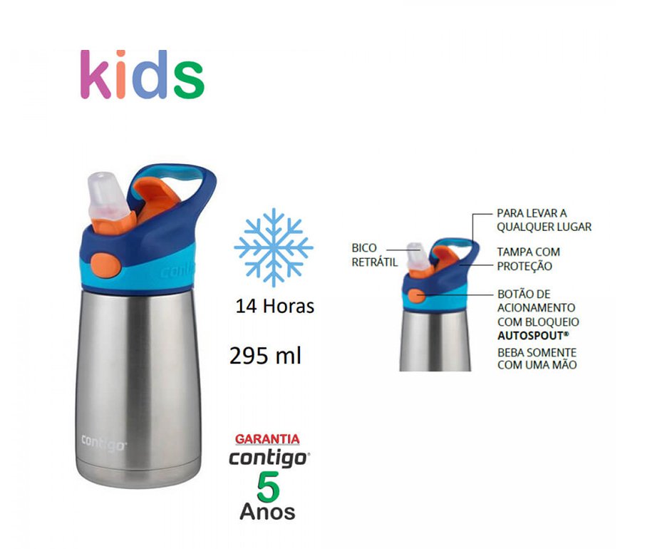Squeeze Contigo Infantil Canudo Autospout Inox Azul 295ml