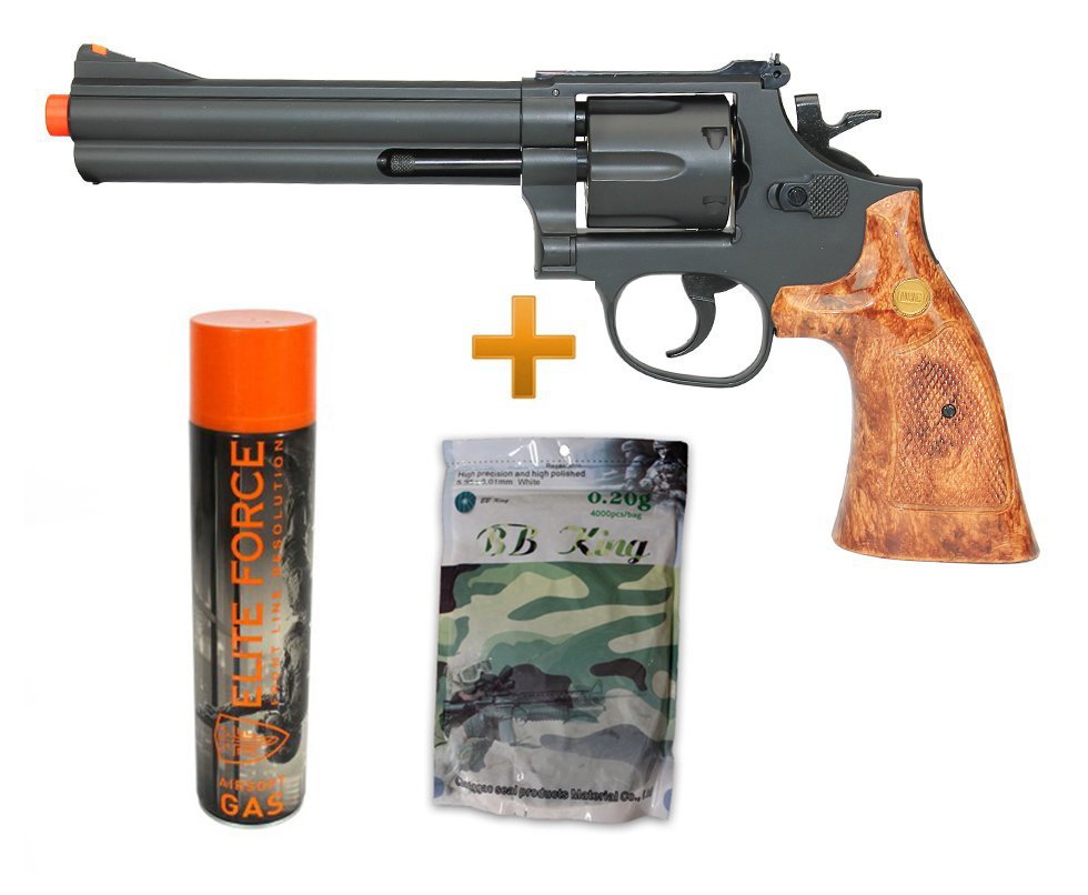 Revólver Airsoft Green Gas Gbb M-586 6t Black Ug135b 6,0 + 1 Refil Gbb + Bbs 0,20g