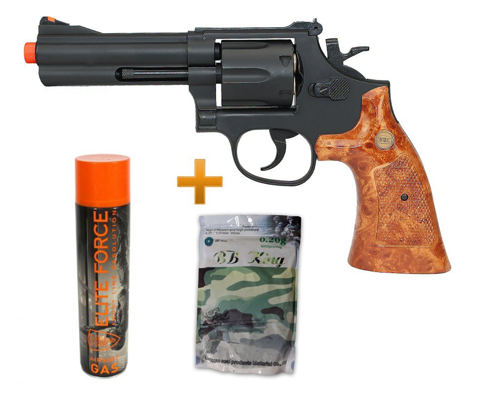 Revólver Airsoft Green Gas Gbb M-586 4" 6 Tiros Uhc Ug134b 6,0 + 1 Refil Gbb + Bbs 0,20g