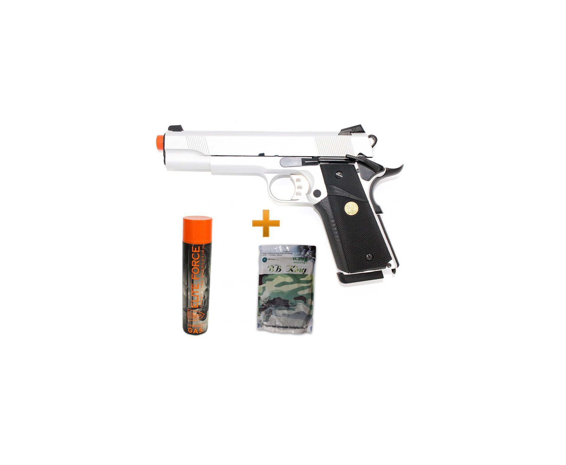 Pistola Airsoft Gas Gbb M1911 Inox Double Bell 728y Blowback 6.0 + Case + Gbb + Bbs 0,20g