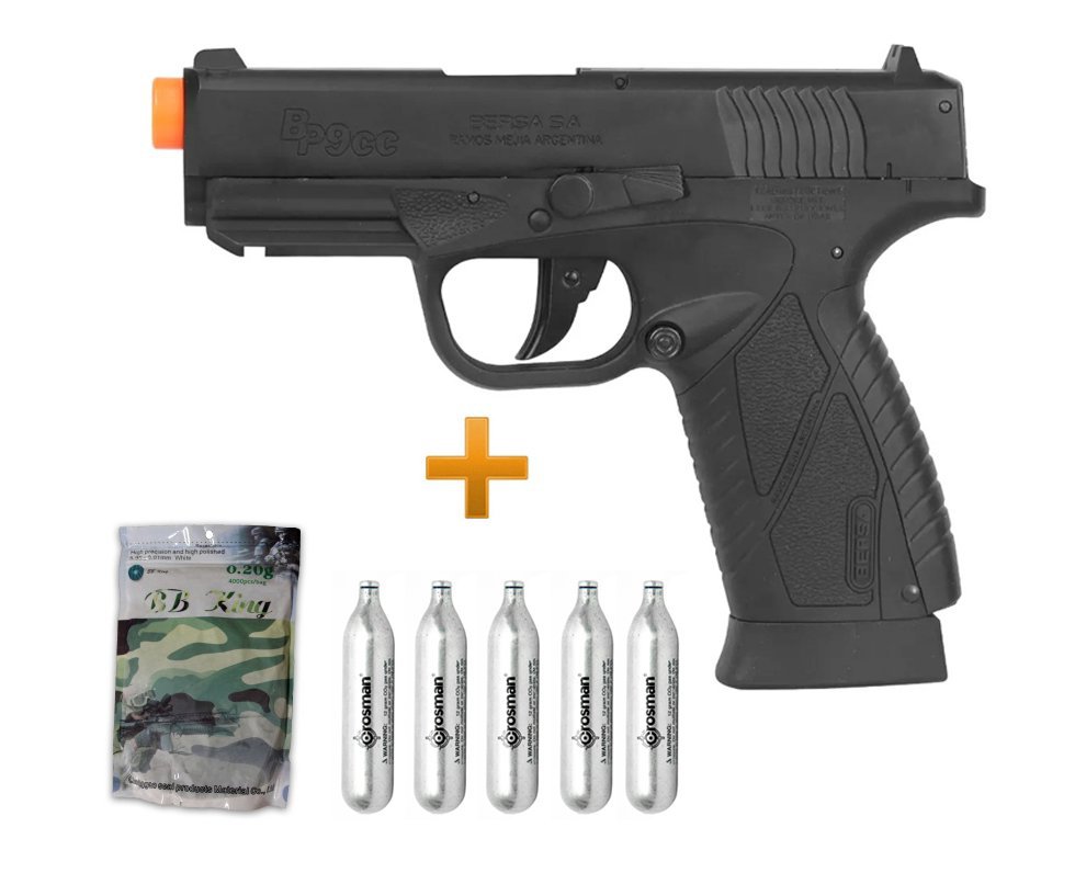 Pistola de Airsoft Gás CO2 Bersa BP9CC Com Blowback Slide Metal 6mm - ASG + 05 Co2 + Bbs 0,20g