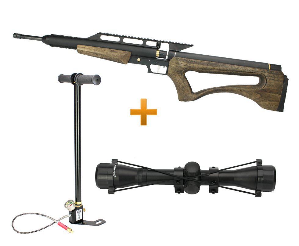 Carabina De Pressão Pcp Hunter Ultra Power Wood Cal 5,5mm + Bomba Pcp + Luneta 4x32