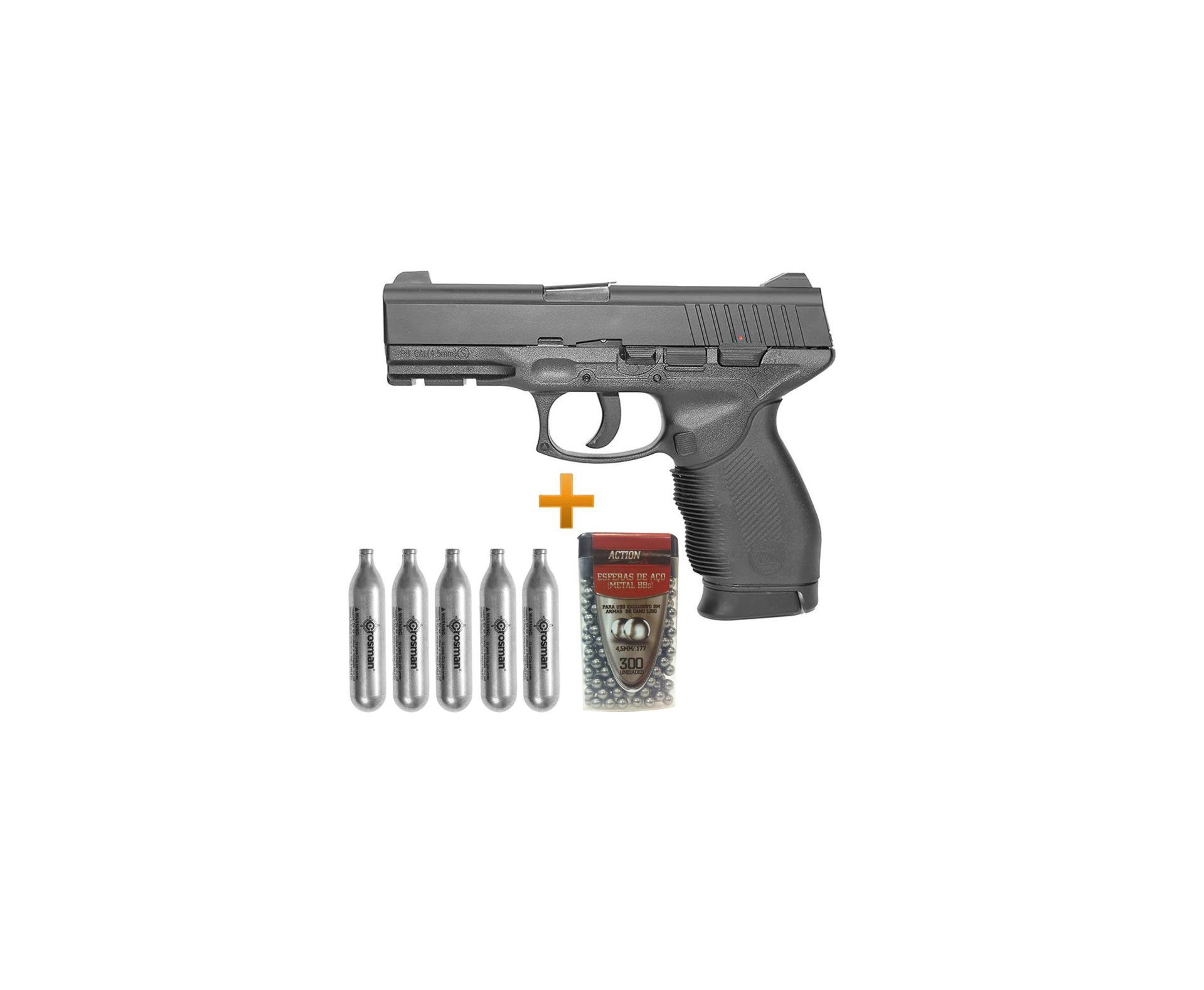 Pistola De Pressão Gas Co2 24/7 4,5mm Kwc + Co2 12g + Bbs Metalicas