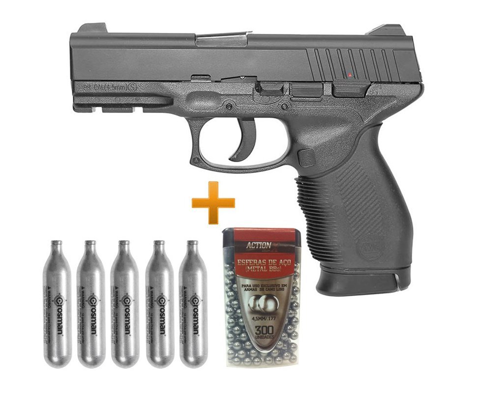 Pistola De Pressão Gas Co2 24/7 4,5mm Kwc + Co2 12g + Bbs Metalicas
