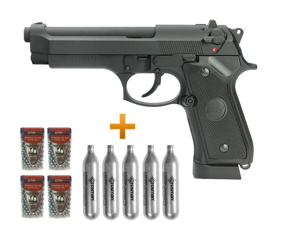 Pistola Pressão Co2 Full Metal Asg Bereta X9 Classic Blowback 4,5 + Co2 12g + Esferas Aço