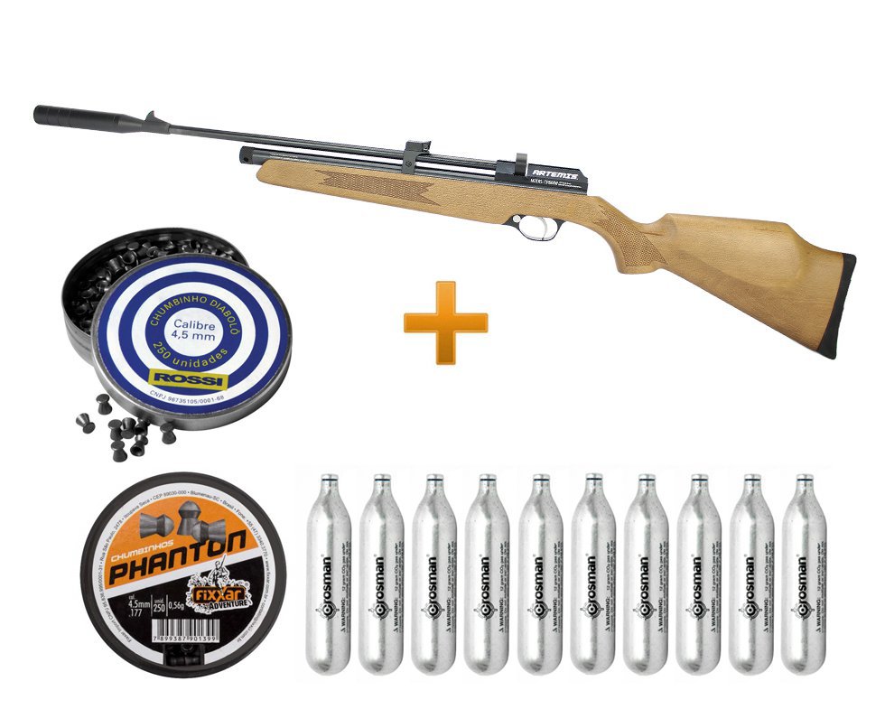 Carabina De Pressão Gas Co2 Cr600w Attack 9 Tiros 4,5mm Artemis + 10 Co2 + Chumbinho + Capa
