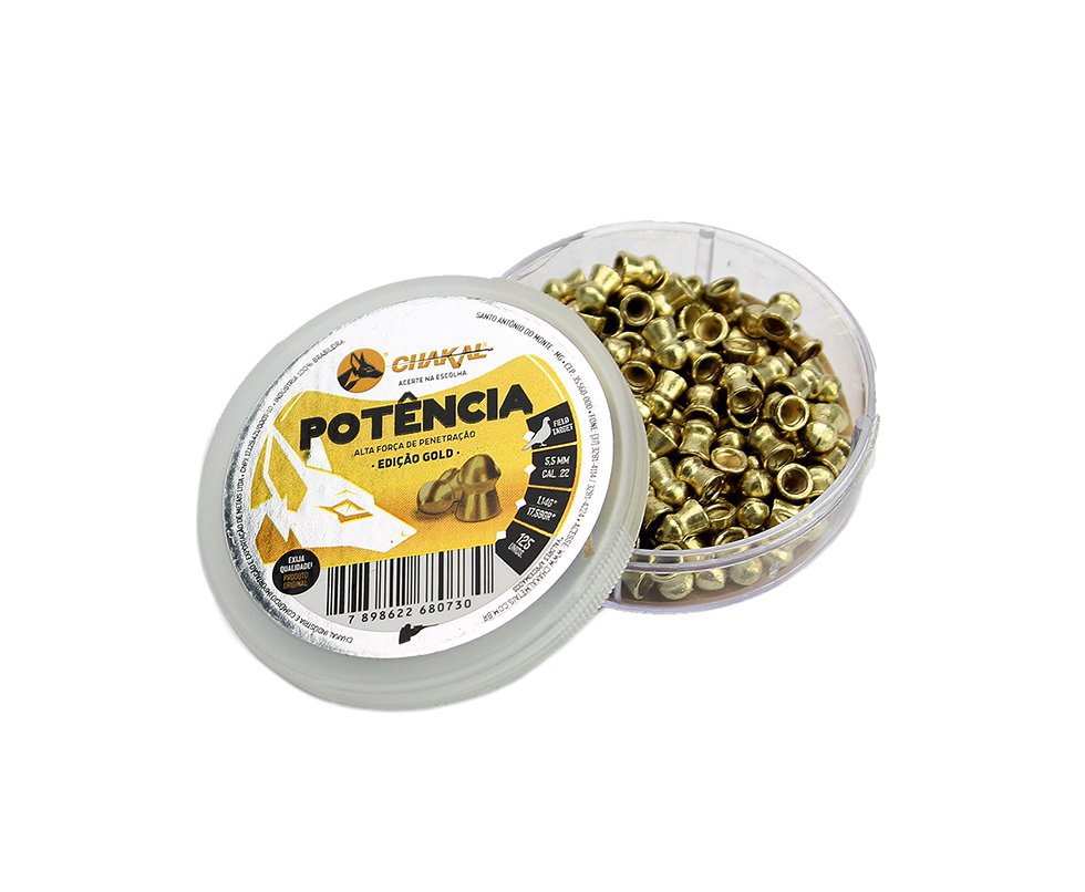 Chumbinho Pressão Potencia Latonado Gold 5,5mm - 125Unids