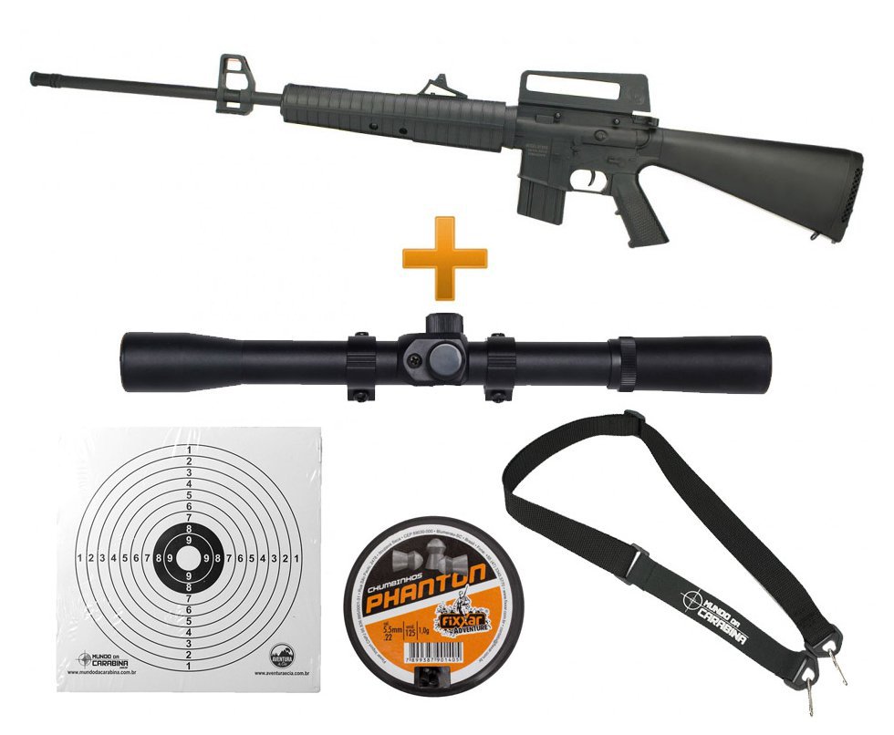 Carabina De Pressão Rossi M-16rs Cal 5,5mm + Luneta 4x20 + Chumbinho + Alvo