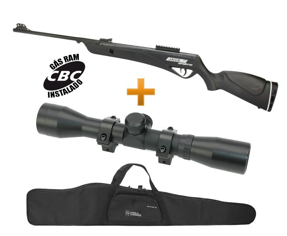 Carabina De Pressão Cbc Jade Pro Nitro Oxidada Preta 4,5mm + Luneta 4x32 + Capa