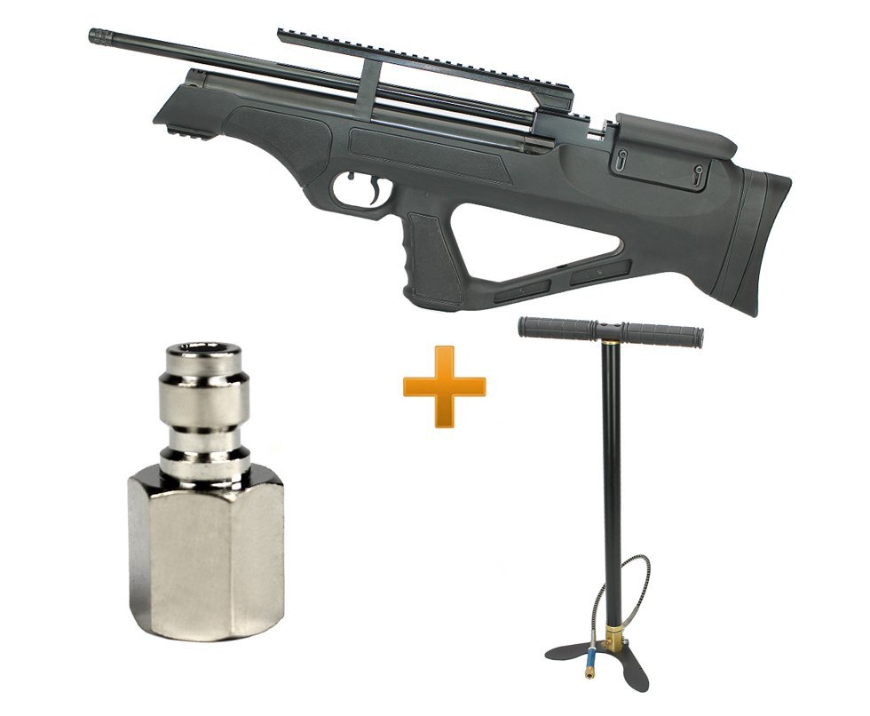 Carabina Pressão Pcp Hatsan Bullpup Flashpup 12 Tiros Polimero 5,5 + Bomba Hand Pump