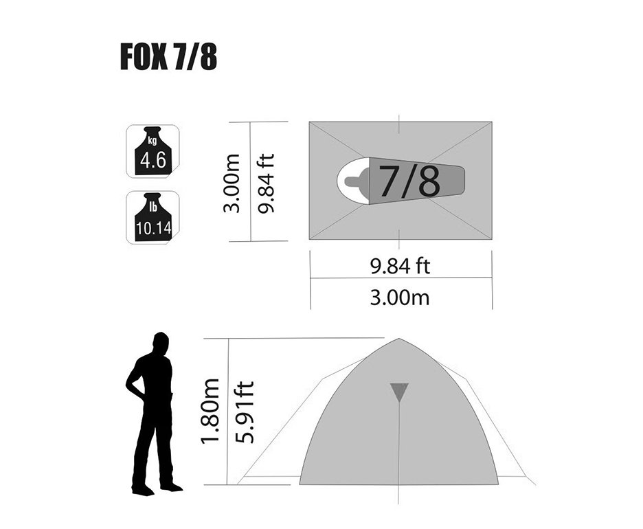 Barraca Para Camping Fox 7/8 Ntk Até 8 Pessoas Com 1800 Mm De Coluna D’água Fácil De Armar
