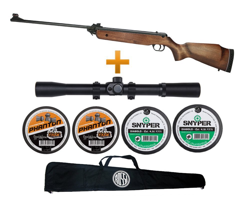 Carabina De Pressão New Dione 3° Ger Rossi Madeira 4,5mm + Luneta 4x20+ Capa + Chumbinhos