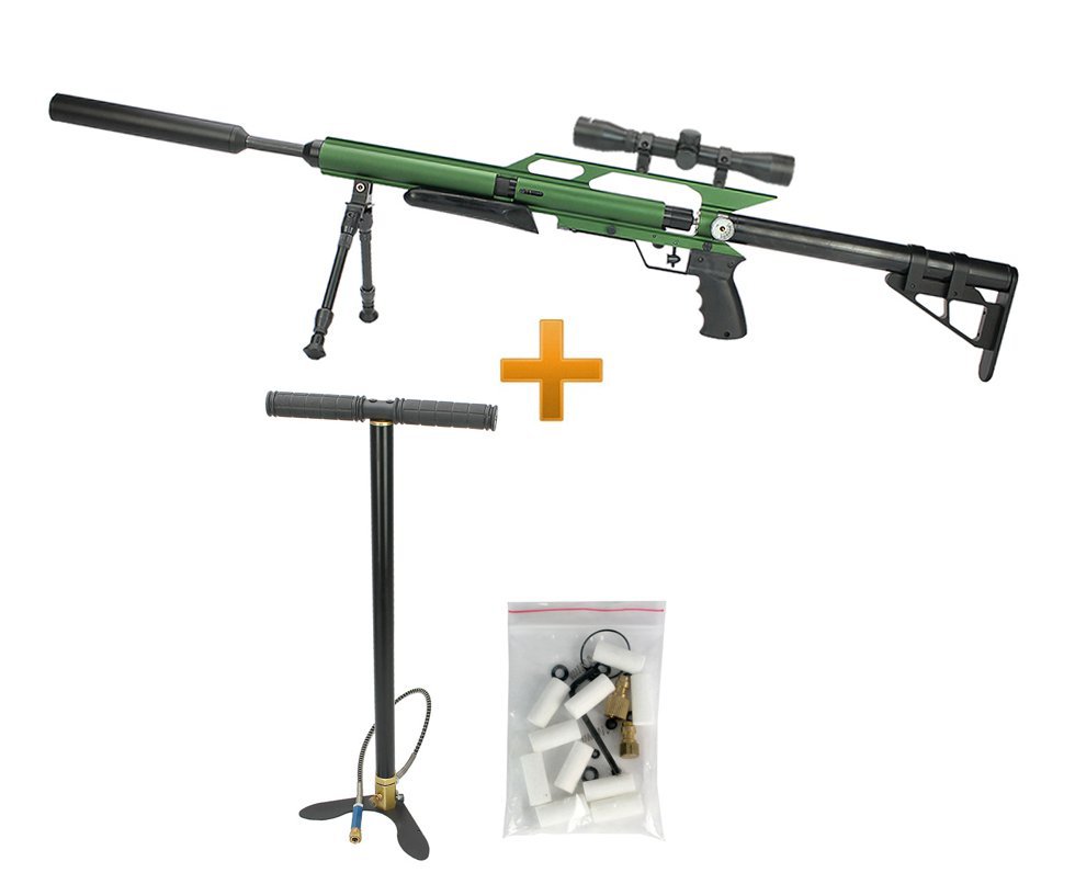 Carabina De Pressão Pcp Hunter Custon Ultra Power 5,5mm Verde + Luneta 4x32 + Bomba Manual