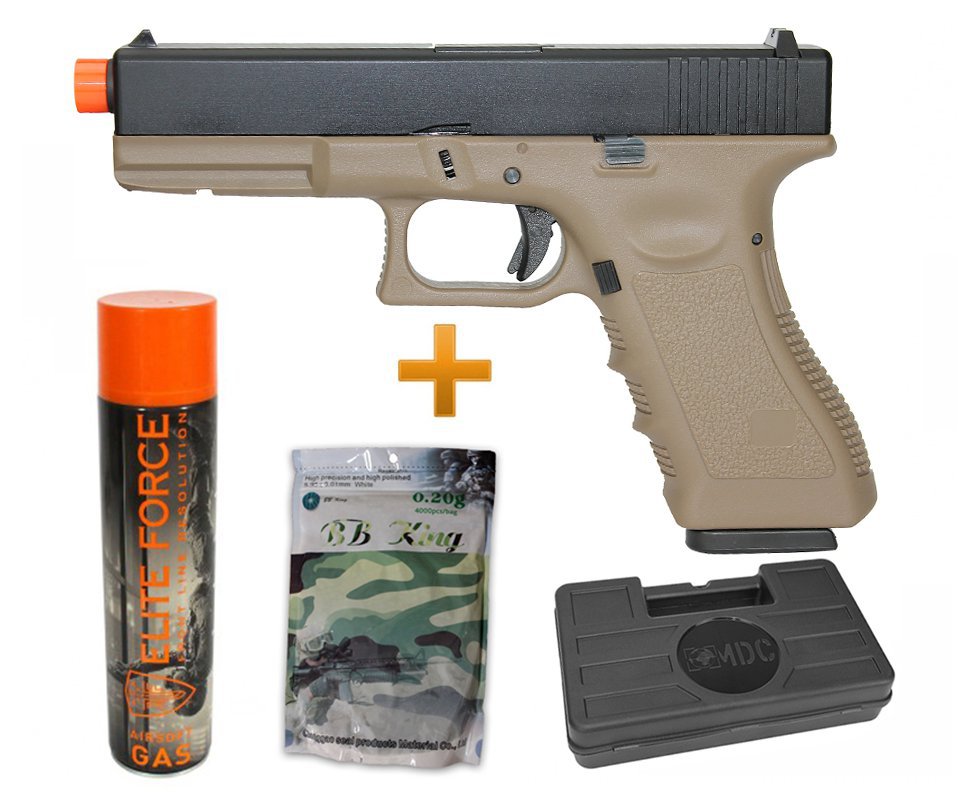Pistola Airsoft Gas Gbb  R17 Tan Metal Blowback 6mm Army Armament + Maleta + Bbs + Gbb