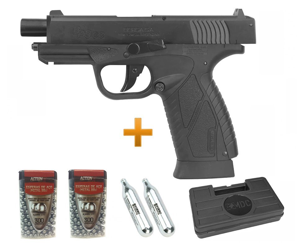 Pistola De Pressão Co2 Asg Bersa Bp9cc Blowback 4,5mm + Maleta + Co2 + Bbs