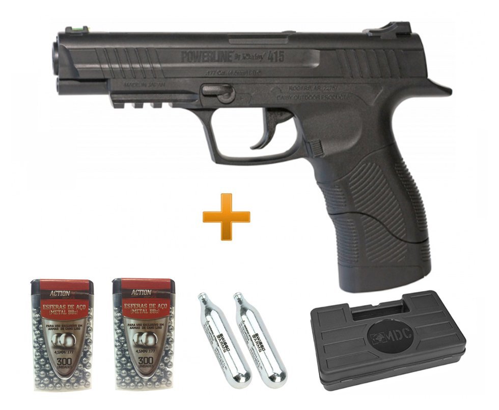 Pistola De Pressão Gas Co2 Semi-automática Daisy 415 Powerline 4.5mm + Maleta + Bbs + Co2