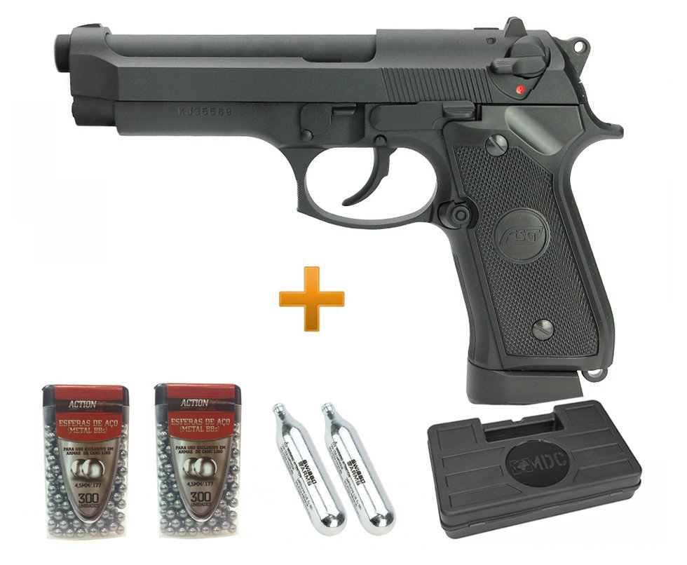 Pistola De Pressão Co2 Full Metal Asg Bereta X9 Classic Blowback 4,5mm + Maleta + Co2 + Bbs