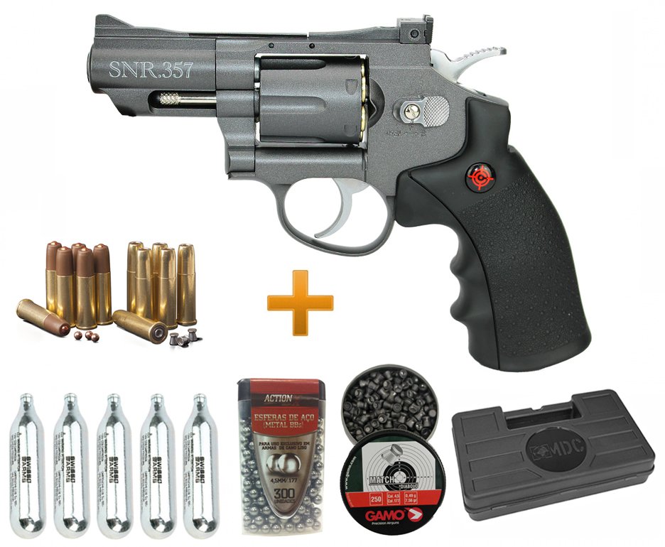 Revolver Co2 Full Metal 2" Cano Snr357 Cal 4,5mm Crosman + Maleta + Munição + Co2