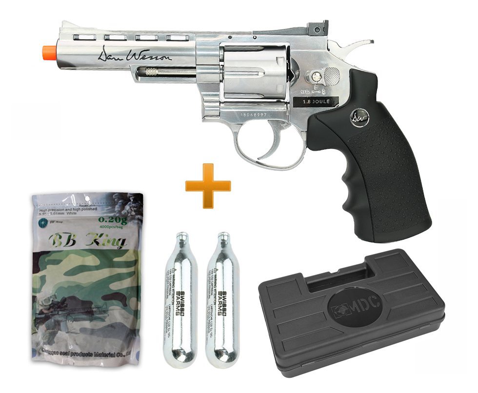Revólver De Airsoft Co2 Asg Dan Wesson 4" Inox Full Metal 6,0mm + Maleta + Co2 + Munição