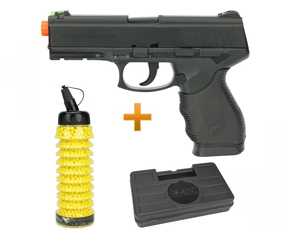 Pistola De Airsoft Pt 24/7 Spring 6mm Wingun + Maleta + Bbs