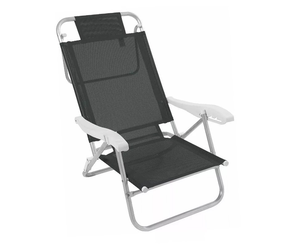 Cadeira Praia Em Aluminio Banho De Sol Preta - Zaka