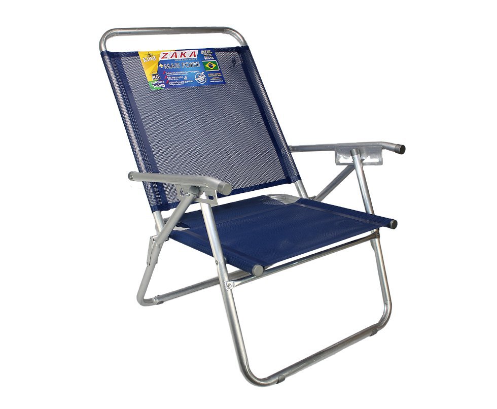 Cadeira De Praia Em Aluminio Zaka King Reclinável Marinho Capacidade 140kg