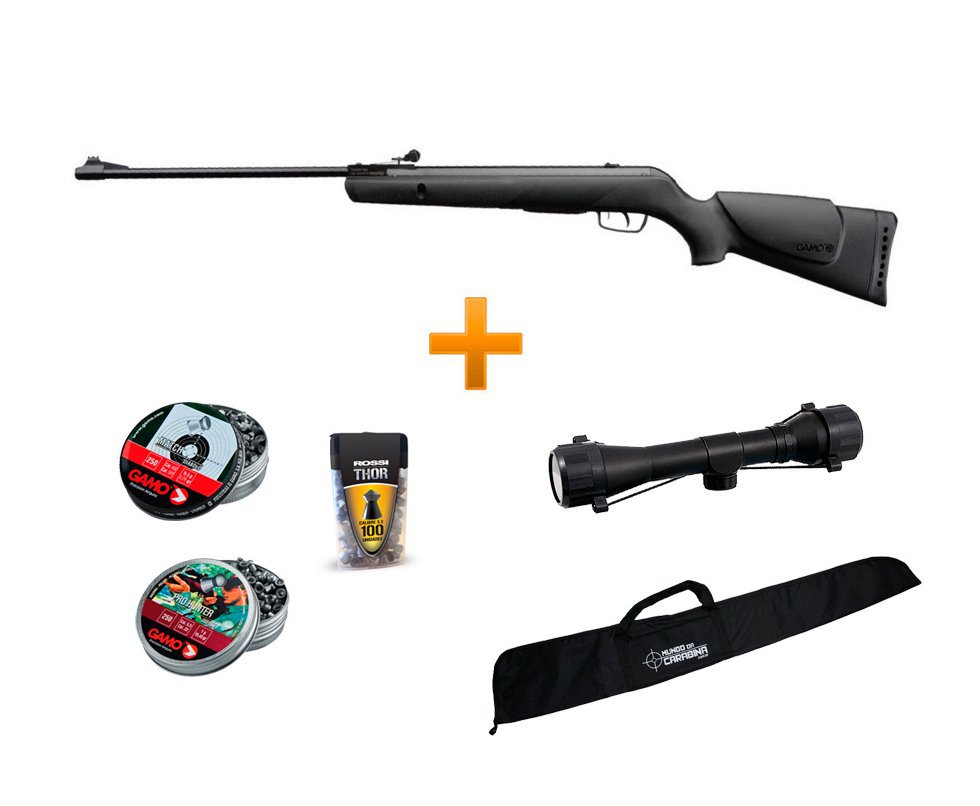 Carabina De Pressão Gamo Big Cat 5,5 Mm + Luneta 4x32 + Chumbinhos + Capa