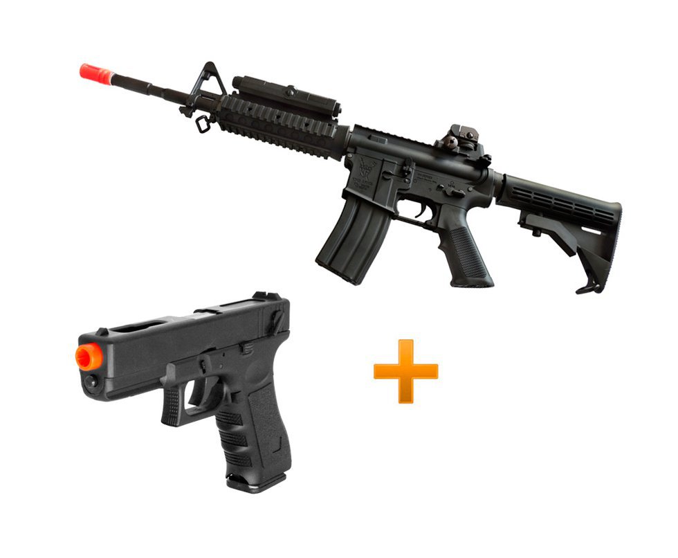 Rifle De Airsoft M4 Ris Ultra Grade Cal 6.0mm - King Arms + Pistola Glock Cyma