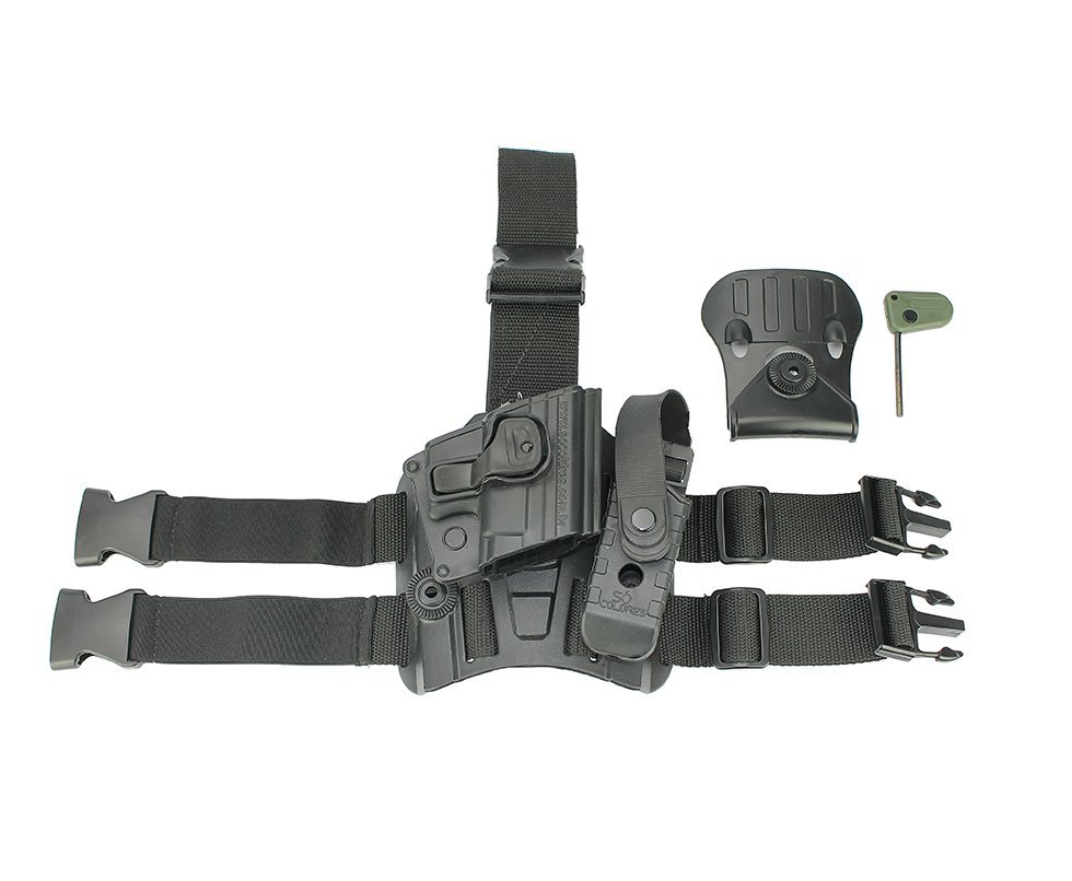 Coldre Universal Para Pistola E Plataforma De Coxa Com Porta Carregador Direito So Coldre (sc305)