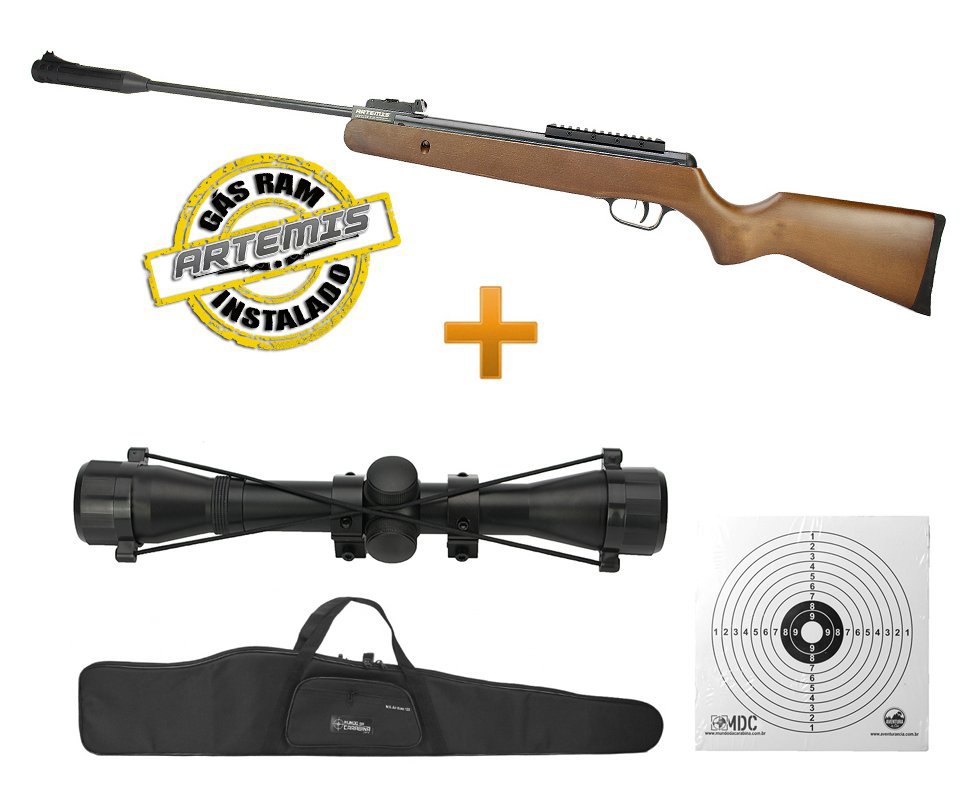 Carabina De Pressão Black Hawk Wood Edition Gas Ram 70kg 5.5mm Artemis + Capa + Luneta 4x32