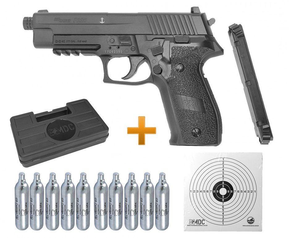 Pistola Pressão Sig Sauer P226 Co2 Full Metal Chumbinho 45mm 16 Tiros 88 Blowback 10 Co2 7795