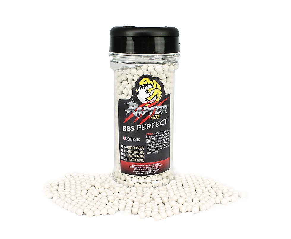 Munição Airsoft Bbs Raptor Sniper 0,30g 6mm Com 2000und Branco Super Premiun
