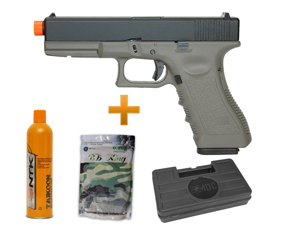 Pistola Airsoft Gbb Glock R17 GEN2 Od Metal Blowback Army Armament 6,0 + Maleta + Bbs + Gbb