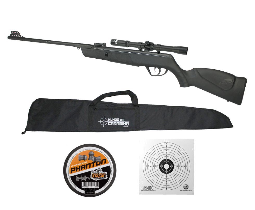 Carabina De Pressão Cbc Ag10 4,5mm Oxidada + Luneta 4x20 + Capa + Chumbinho + Alvo