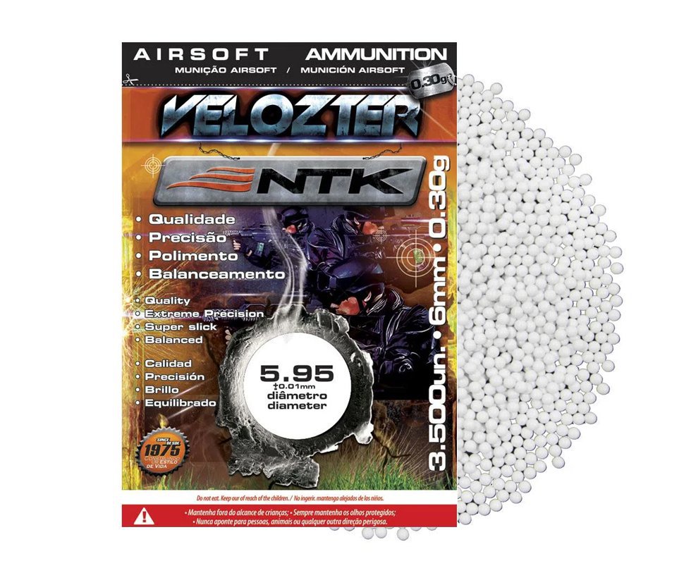 Esfera Munição Bbs Para Airsoft Velozter 0,30 Com 3500unds - Ntk