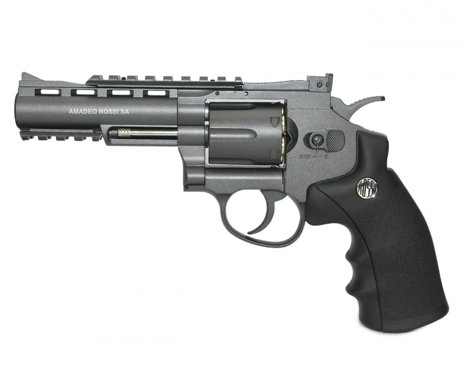 Revolver 38 De Pressão Gas Co2 6 Tiros 4" Oxidado Rossi Full Metal M701 4,5mm Wingun + Case + Esferas Bbs Steel