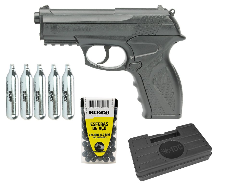 Pistola De Pressão Co2 C11 Esferas Aço 6mm Win Gun + Bbs Aço + Co2 + Case