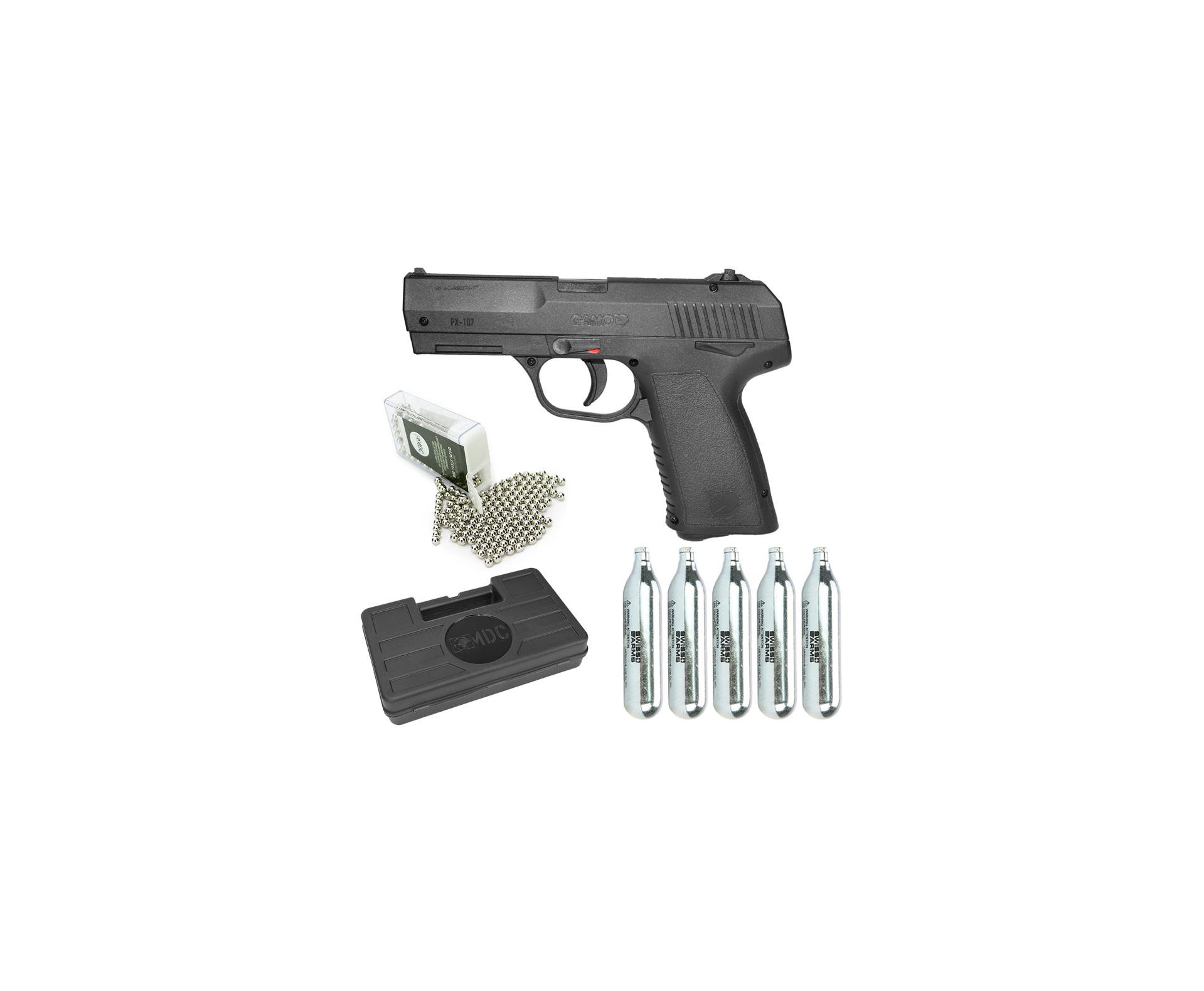 Pistola De Pressão Co2 Gamo Px-107 15 Tiros Cal 4,5mm + Case + Co2 + Munição