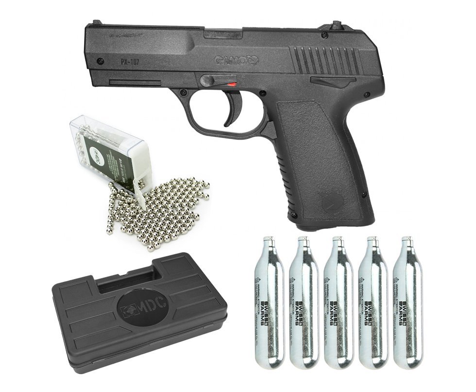 Pistola De Pressão Co2 Gamo Px-107 15 Tiros Cal 4,5mm + Case + Co2 + Munição
